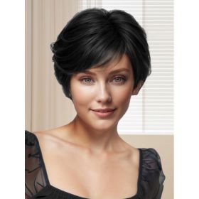 8 Inch Straight Short Bob Hair Flat Bangs Cute Central Dot Skin Top Heat Resistant Synthetic Wigs Natural Black --Only Supports Self-pickup. (Option: SUE151B)